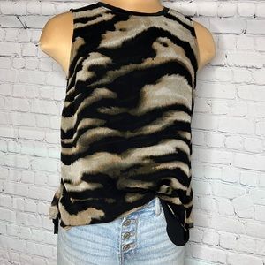Mossimo Black Tan Animal Print Sleeveless Sheer Shirt Tank (M)